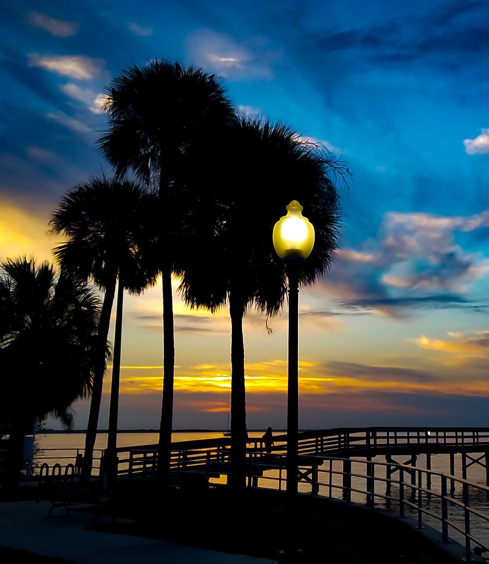Waterfront Park pier at sunset
