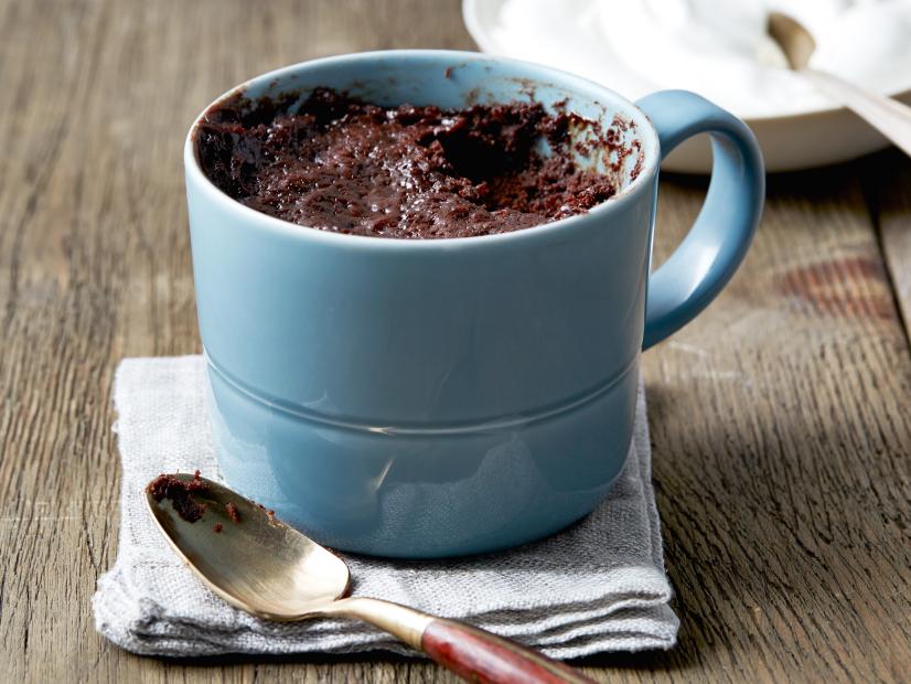 Chocolate cake in a blue mug