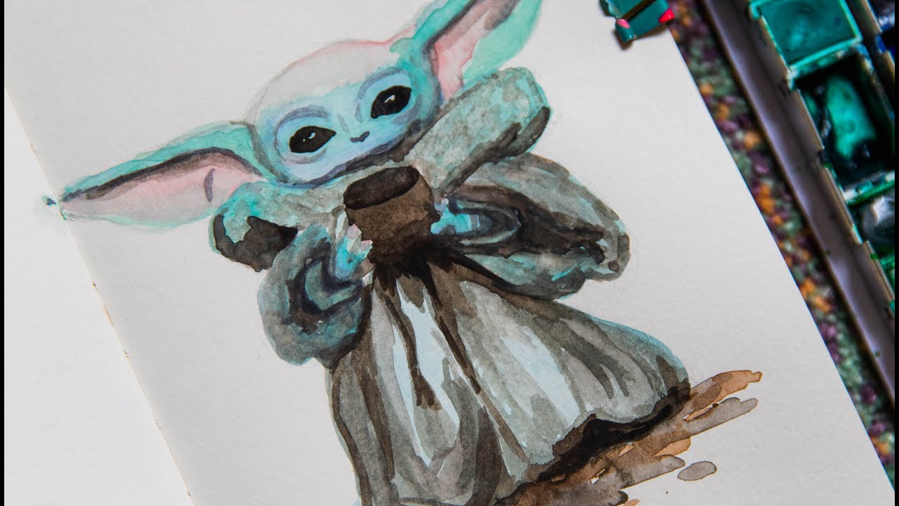Baby Yoda watercolor painting