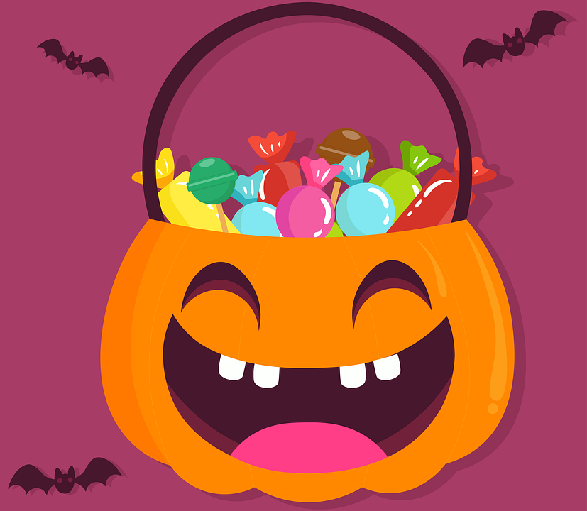 Pumpkin bucket full of candy