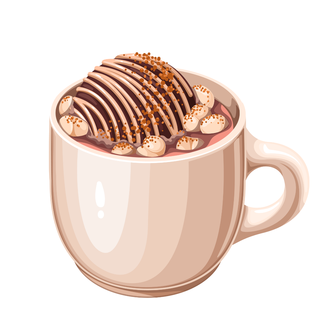 A mug of hot chocolate with a hot chocolate bomb floating inside. 