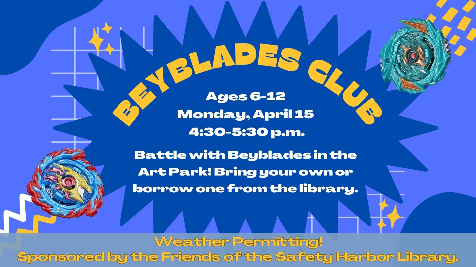 Beyblades Club in the Art Park with two beyblades on the image. 