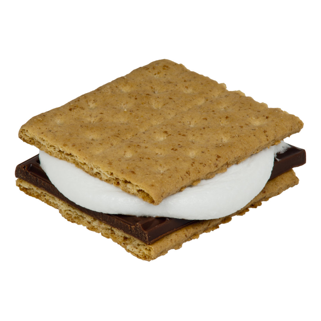 Picture of a classic s'more. Graham cracker with chocolate and marshmallow. 