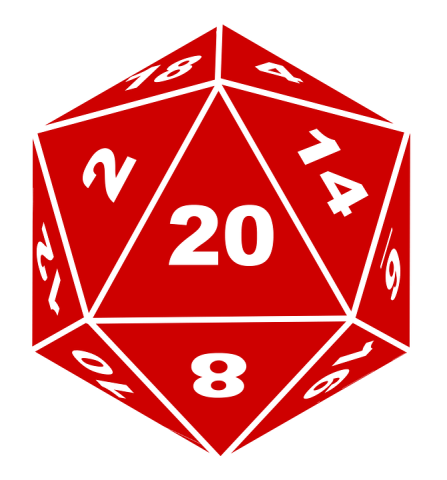 Illustration of a red 20-sided die 
