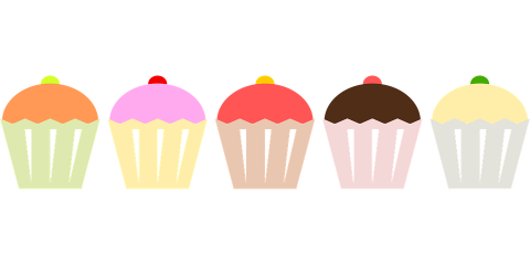 Five illustrated cupcakes