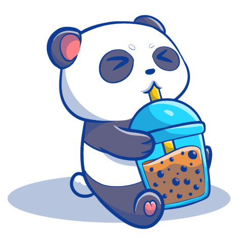 Cartoon of a panda drinking a boba tea