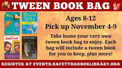 Tween Book Bag sample with Rules, The BFG, School Story, and Tiger Rising.