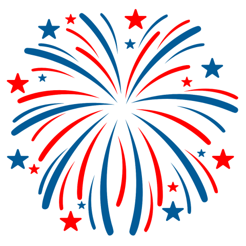 Red and Blue fireworks with stars