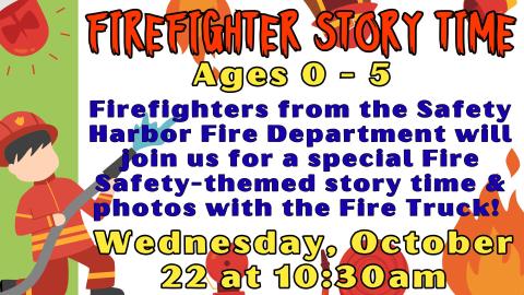 Firefighter story time with photos of fire truck