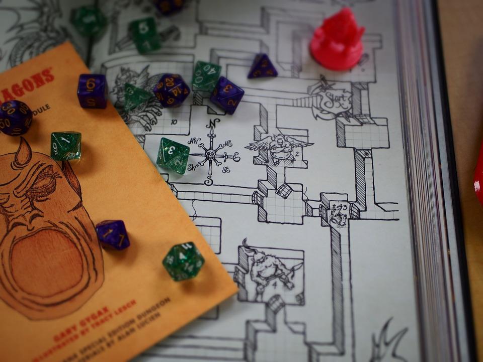 D&D book and dice