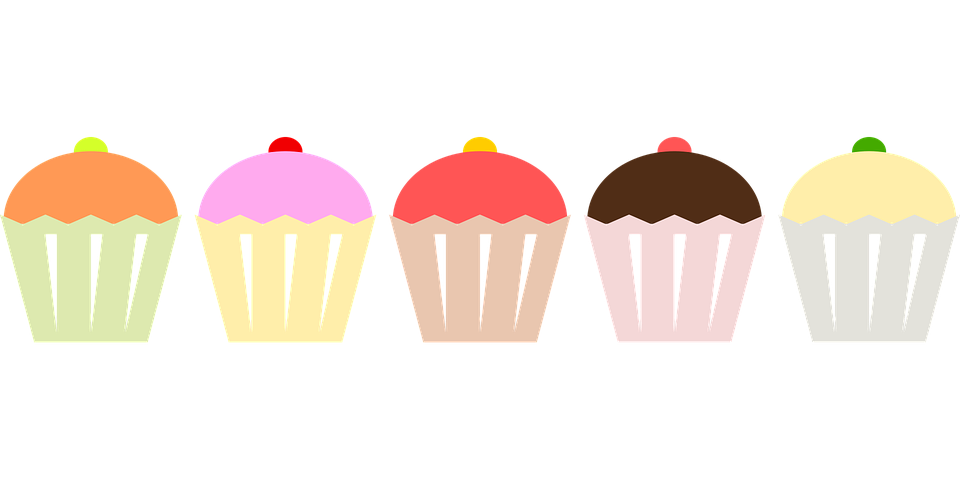 Five illustrated cupcakes