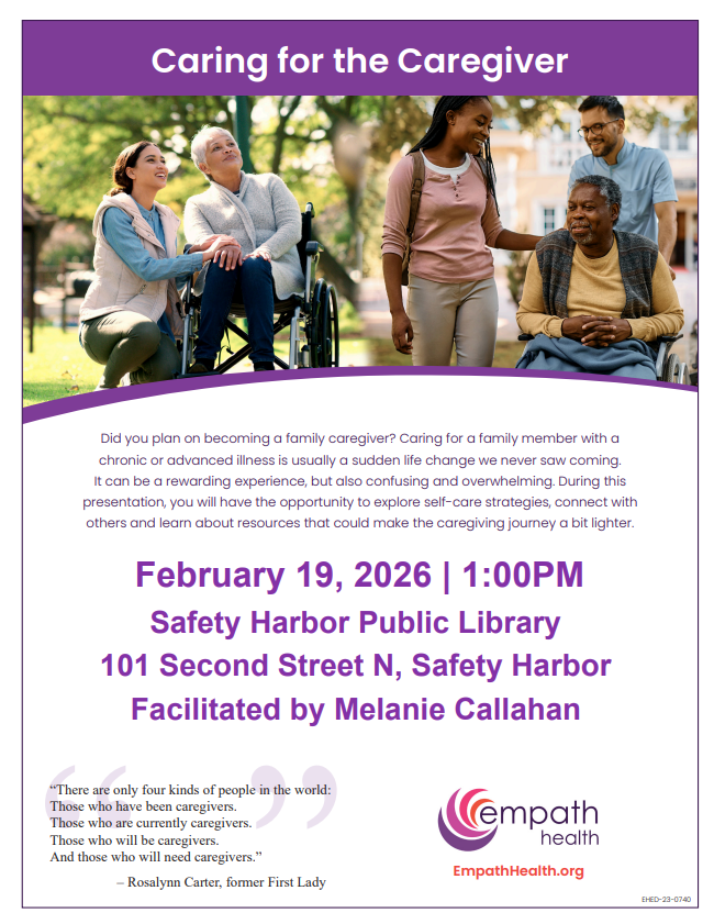 Caring for the Caregiver February 19 pictured with two families, each with a member in a wheelchair